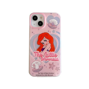 Ariel Princesa Disney Risanke Primeru Telefon za iPhone 6s 7p 8p XR XS SE 11 12 13 14 Max Pro Plus Pink Shockproof Polno Zadnji Pokrovček