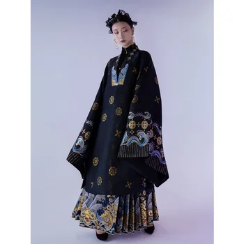 Starodavne Kitajske Tkanje Delitvi Prvotne Ming Dinastija Black Hanfu Haljo Vezenje Konj-obraz Krilo Poročno Obleko za Ženske Kopalke