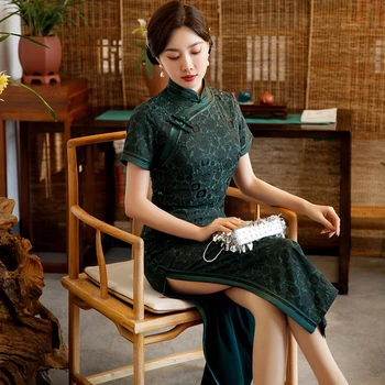 Yourqipao Poletje 2023 Dolgo Slim Svile Cheongsam Retro Dostojanstven modni brvi Banket Qipao Kitajski Slog Večerno Obleko za Ženske Osebe