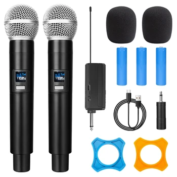 UHF Brezžični Mikrofon 2 Kanali, Baterija, Ročni Mikrofon Za Karaoke Party Srečanje Govora Cerkev