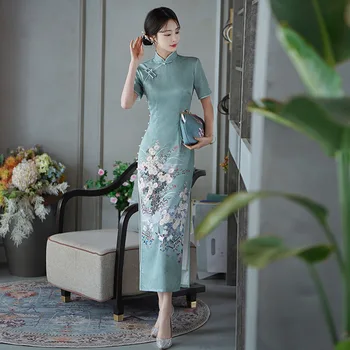 Novo Pomlad in Poletje 2023 Cheongsam Long Double-layer Qipao Kitajska Obleka Tang bo Ustrezala Hanfu Kratka sleeved Formalno Obleko Za Ženske