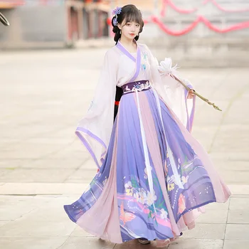 Kostum Hanfu Ženski Križ Ovratnik, Pas Krilo Pravljice Kitajski Slog Vijolična Barva Hanfu Ženske Obleke