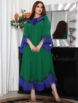 Maroko Obleka Ženske Tiste Tassel Muslimanskih Abaya tam kaftan Večerno Obleko Zelene Stranke Vestidos Obleko Muslimanskih Moda Abayas za Ženske