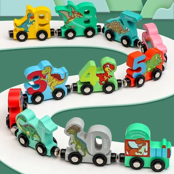 11PCS/Nastavi Magnetni Dinozaver Številka Vlaka Lesena Igrača za Učenje Avtomobilov S Številkami Barve Vlak Montessori Igrače Za Otroke, Malčke