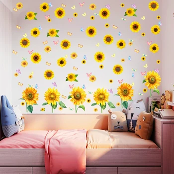 Otroci Sončnično Tiskanja Stenske Nalepke, Sončnično cvet metulj dekoracijo polepšanje stenske nalepke