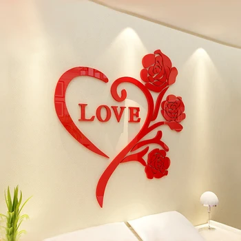 Ljubezen Rose Crystal Akrilna Stenske Nalepke 3D Ogledalo Stickes Spalnica, Dnevna Soba Romantično Poroko vinilna Dekoracijo