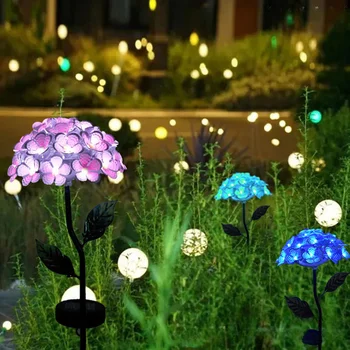 2Pcs Sončne Luči na Prostem Vrt LED Hydrangea Macrophylla Simulacije Cvet Tleh Vstavljanja Villa Dvorišče Travnik Svetilke Dekor