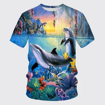 Nov Poletni HotSale Srčkan Živali Dolphin T-shirt 3D Tiskanih Moški Ženske Unisex Smešno Morskih Priložnostne Prevelik moške Tees Kratek Rokav