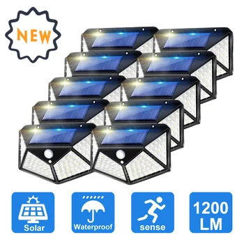 Zunanji 100 LED Solarni Senzor Gibanja Svetlobe 3 Načini Prostem Sončne Brezžični Lučka IP65 Vodotesen Stenske Luči Najnovejše Sončne Luči