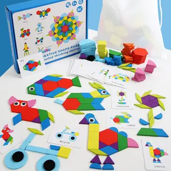 Tangram Sestavljanke Lesene Vzorec Bloki Geometrijske Oblike Jigsaw Zgodnje Izobraževanje Montessori Izobraževalne Igrače Za Otroke Rojstni Dan