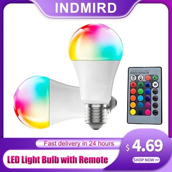 INDMIRD LED Barva Menjava Žarnice z Daljinskim,A19 E27 Bela 5W 450LM Zatemniti RGBW LED Žarnice,12 Barvne Možnosti