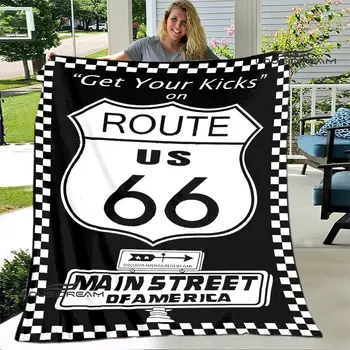 Ameriški Route 66 Retro Natisnjeni odejo Prirobnica toplo odejo posteljo obloge Piknik odeje Doma potovanja odejo Darilo za Rojstni dan
