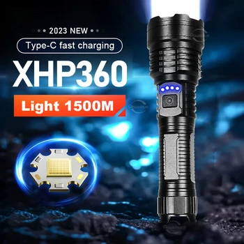 XHP360 LED Ultra Močna Svetilka Tipa C Polnilna LED Luč na Prostem High Power LED Svetilka za Kampiranje Ribolov Baklo