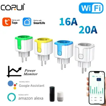 CORUI 16A 20A Tuya WiFi EU Pametno Vtičnico in Vtičnico Z Moč Spremljati Timer Plug Smart Življenje APP Nadzor Podporo za Google Doma Alexa