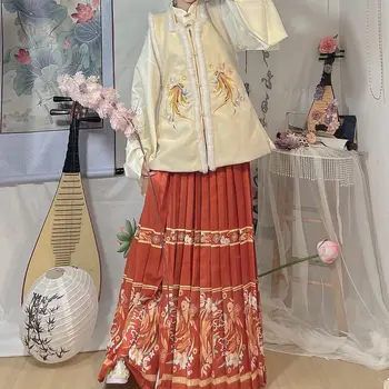 2022 novi kitajski traditioanl pozimi hanfu zlato žigosanje ljudskega plesnega kostum za orientalski ming retro telovnik hanfu nastavite novo leto oblačila