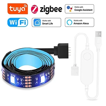 Zigbee/Wifi USB Led Luči Tuya Wifi RGB led Trak 5 5050 Smart Led TV Nazaj, Razsvetljavo Vok Z Alexa googlova Domača stran