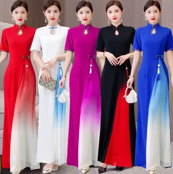 Kitajski Cheongsam Obleko Fazi Sprehod Dolgo Uspešnosti Obleko
